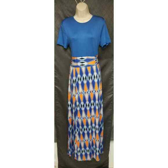 Chic Me Royal Blue & Orange Tribal Print Maxi/Long Dress Size Medium NWT - Picture 6 of 7